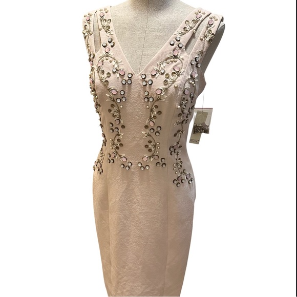 Badgley Mischka Dresses & Skirts - Badgley Mischka Blush Embellished Midi Dress size 6